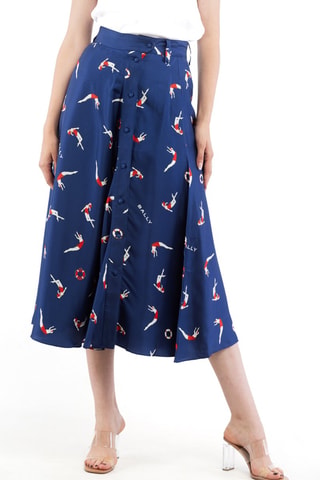 Jupe midi en soie - Bleu marine