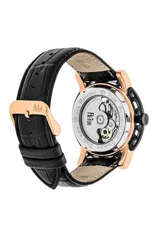 Orologio automatico in pelle Stavros - Nero e dorato rosa