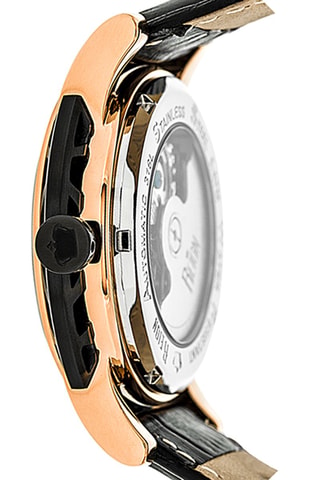 Orologio automatico in pelle Stavros - Nero e dorato rosa