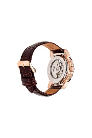 Orologio automatico in pelle Philipp - Marrone e dorato rosa - Reign
