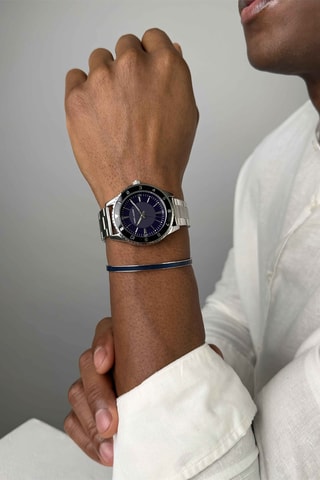 Cofanetto orologio al quarzo in acciaio e bracciale bangle in acciaio
