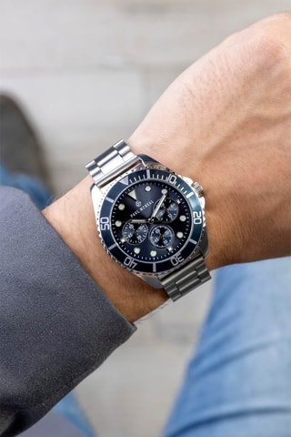 Orologio al quarzo in acciaio - Argentato e navy