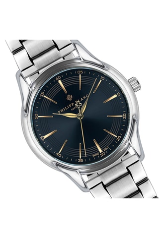 Cofanetto orologio al quarzo in acciaio e bracciale in pelle