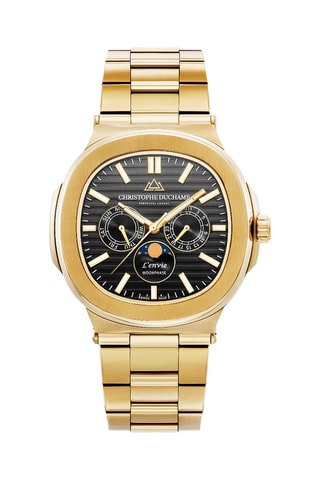 Orologio al quarzo in acciaio L'Envie - Contatore fasi lunari - Dorato e nero