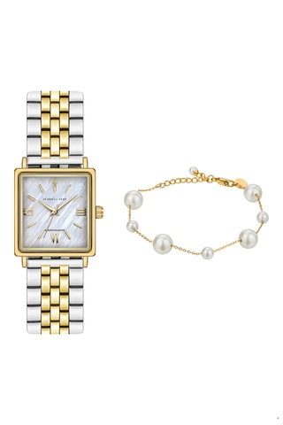 Cofanetto orologio al quarzo e bracciale in acciaio Mireille - Argentato e dorato