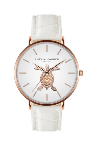 Orologio al quarzo in pelle Rose Turtle - Bianco e dorato rosa