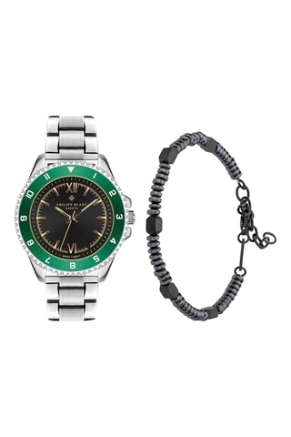 Cofanetto orologio al quarzo in acciaio e bracciale