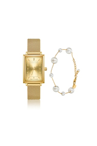 Orologio al quarzo placcato Ion oro giallo e diamante e bracciale Elodie