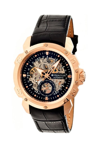 Orologio automatico in pelle Conrad - Nero e dorato rosa