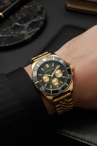 Orologio al quarzo in acciaio - Cronografo - Dorato e nero