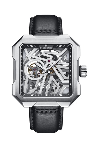 Orologio scheletrato automatico giapponese in pelle Nero e argentato