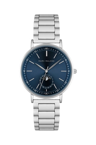 Orologio al quarzo in acciaio - Contatore fasi lunari - Argentato e blu