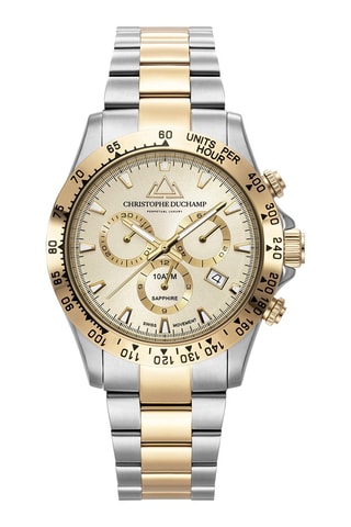 Orologio al quarzo in acciaio Grand Mont - Tachimetro e cronografo - Argentato e dorato
