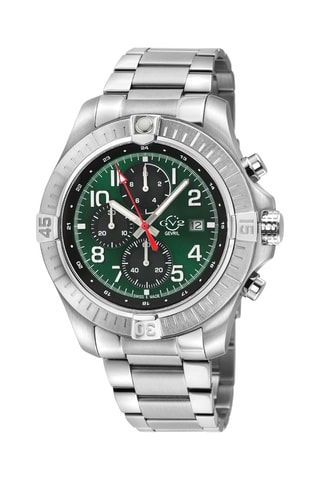 Orologio al quarzo in acciaio T38 - Cronografo - Argentato e verde