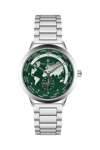 Orologio al quarzo in acciaio - GMT - Bussola - Argentato e verde scuro