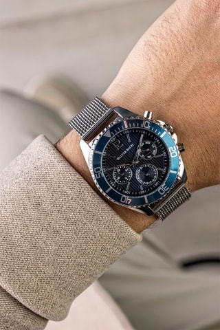 Orologio al quarzo in acciaio - Argentato e blu