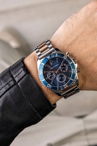 Orologio al quarzo in acciaio - Argentato e blu - Walter Bach
