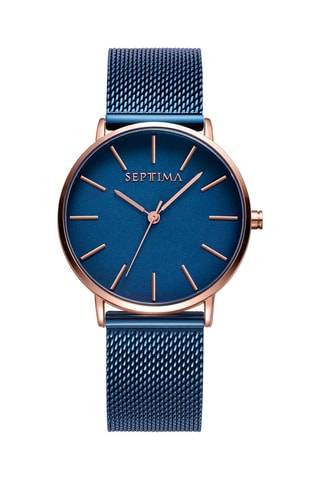 Orologio al quarzo in pelle - Blu e dorato rosa