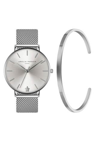 Cofanetto orologio al quarzo e bracciale bangle in acciaio Capsule Grey - Argentato