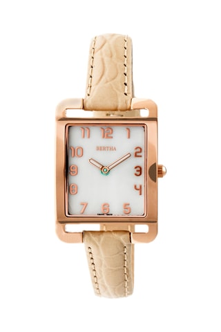 Orologio al quarzo in pelle Marisol - Nero e dorato rosa - Bertha