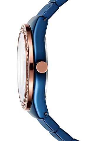 Orologio al quarzo in pelle - Blu e dorato rosa