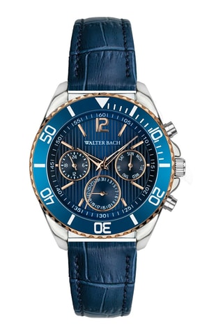 Orologio al quarzo in pelle - Blu e argentato - Walter Bach