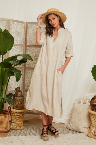 Vestido largo de lino - Beige