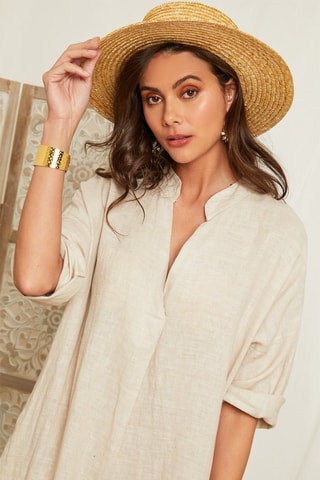 Vestido largo de lino - Beige