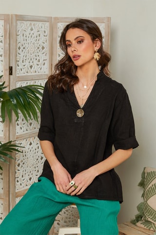 Blusa de lino - Negro