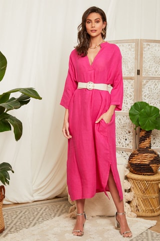 Vestido largo de lino - Fucsia