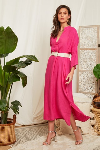 Vestido largo de lino - Fucsia
