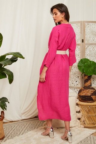 Vestido largo de lino - Fucsia