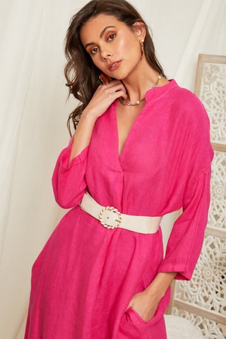 Vestido largo de lino - Fucsia