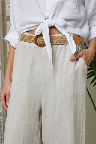 Pantalón ancho de tiro alto de lino - Beige