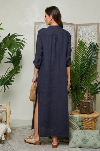 Vestido camisero de lino - Azul marino