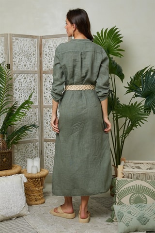 Vestido camisero de lino - Caqui
