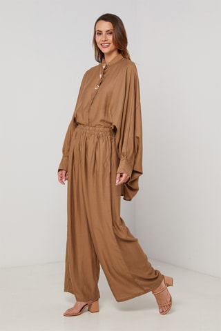 Camisa y pantalón wide leg de lino - Camel