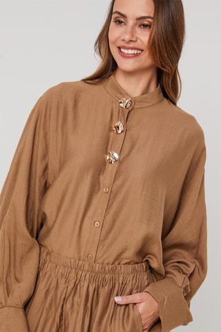 Camisa y pantalón wide leg de lino - Camel