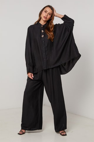 Camisa y pantalón wide leg de lino - Negro