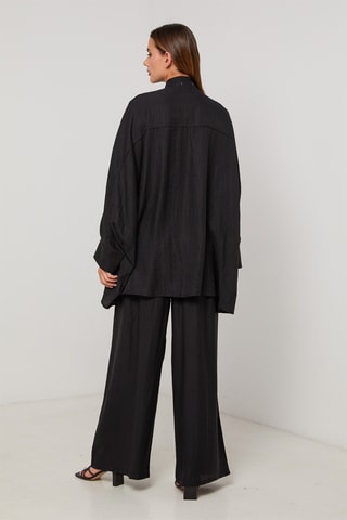 Camisa y pantalón wide leg de lino - Negro