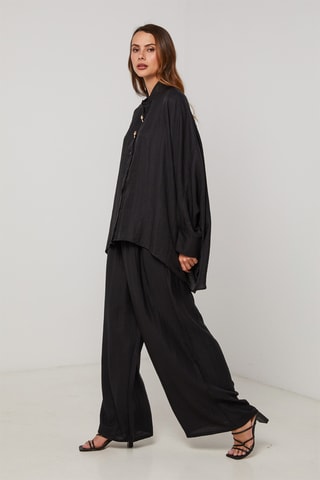 Camisa y pantalón wide leg de lino - Negro