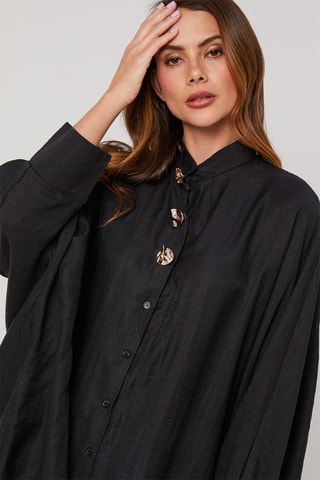 Camisa y pantalón wide leg de lino - Negro