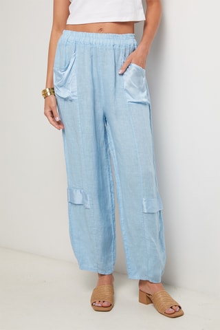 Pantalón de tiro alto de lino - Azul claro