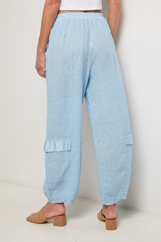 Pantalón de tiro alto de lino - Azul claro