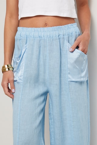 Pantalón de tiro alto de lino - Azul claro