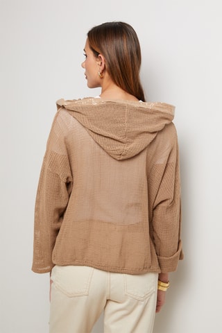 Cárdigan de lino con capucha - Camel