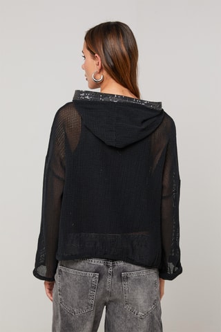 Cárdigan de lino con capucha - Negro