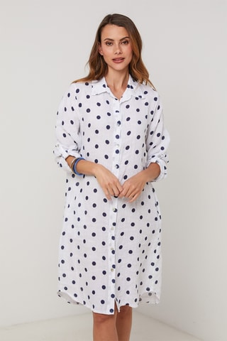 Vestido camisero de lino - Blanco