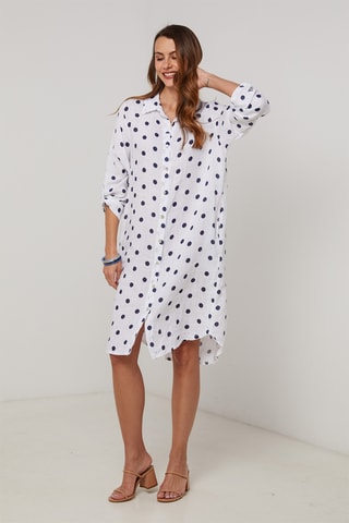 Vestido camisero de lino - Blanco