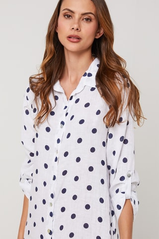 Vestido camisero de lino - Blanco